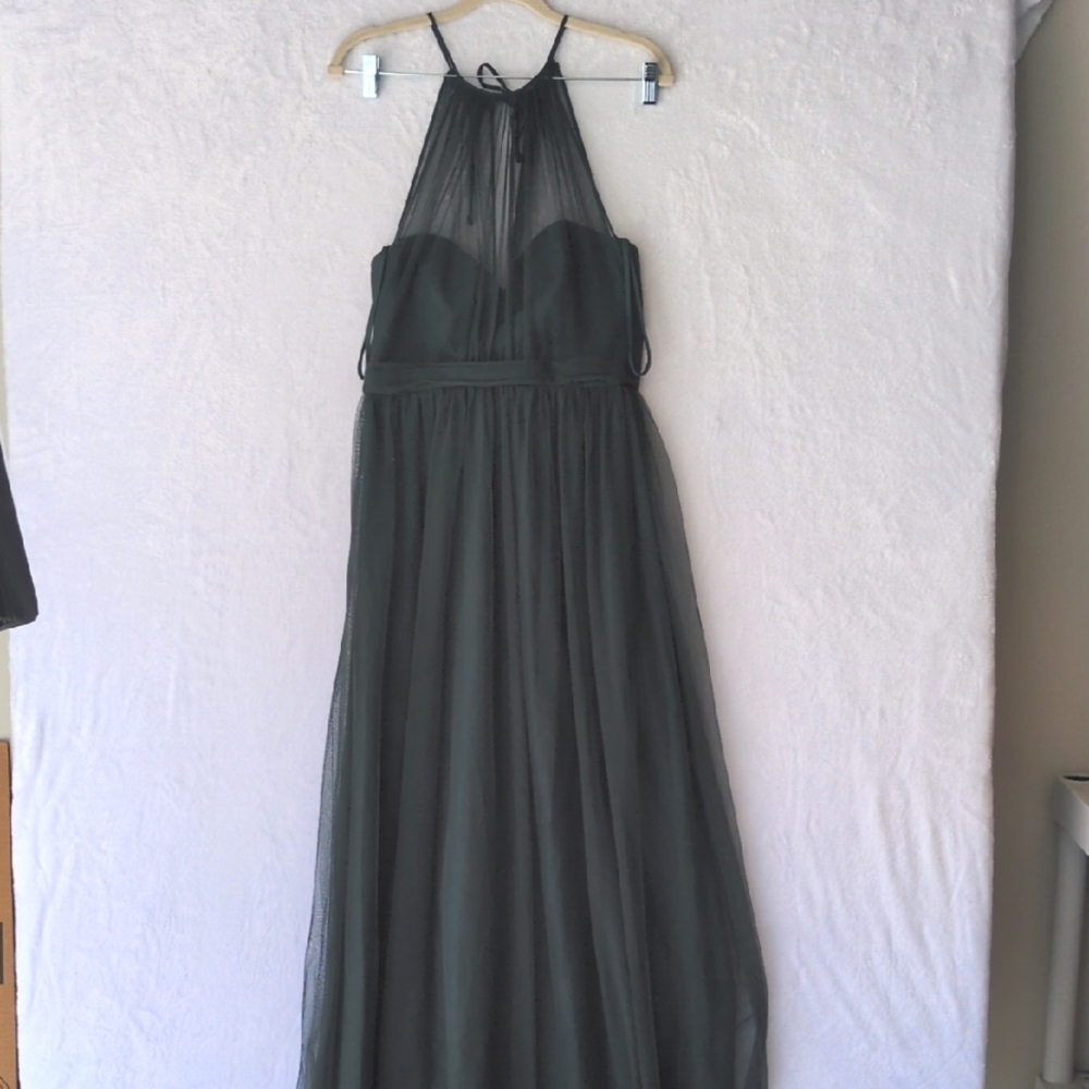 Amsale Women's Turquoise Mesh Halter Tulle Bridesmaid Dress‎ Size S